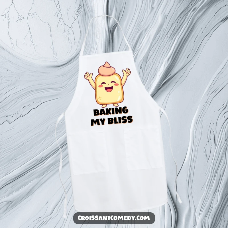 Funny Laughing Pastry Apron: A laughing pastry character with raised arms strikes a joyful pose while you cook, bringing smiles.