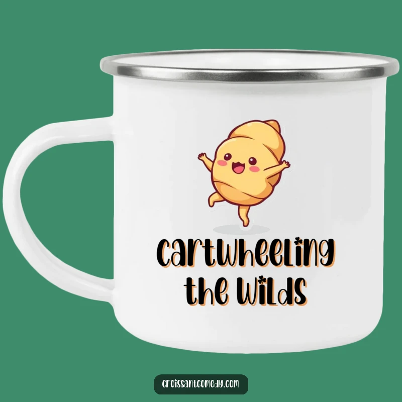 Funny Croissant Cartwheel Camping Mug: Outdoor Bubbly Fun