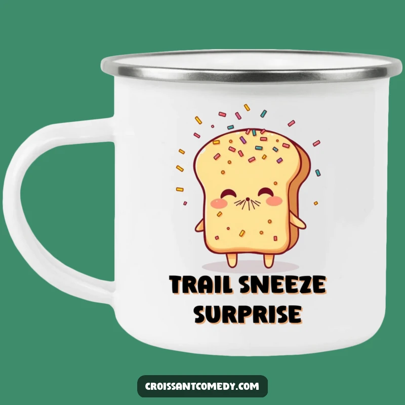 Funny Sneezing Bread Camping Mug: Outdoor Sprinkle Fun