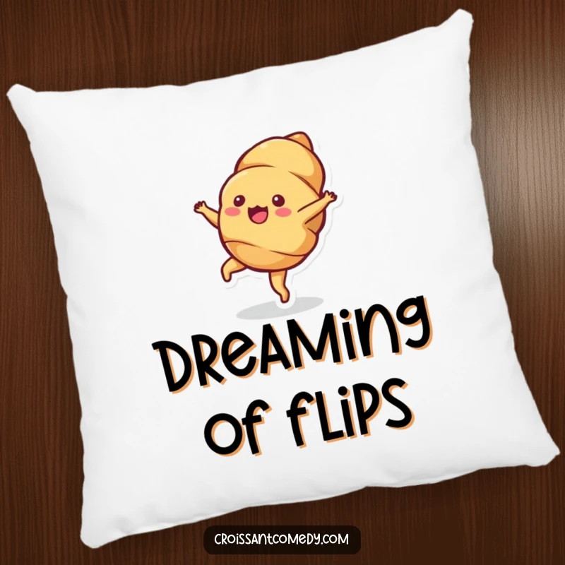 Funny Croissant Cartwheel Pillow: A bubbly croissant character performs a cartwheel, adding soft, humorous delight to any space.