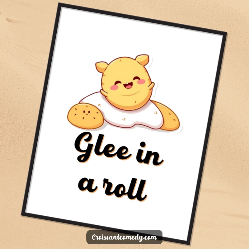 Funny Crescent Roll Digital Art: A smiling crescent roll character comically tumbles head over crust, ready to bring laughter.