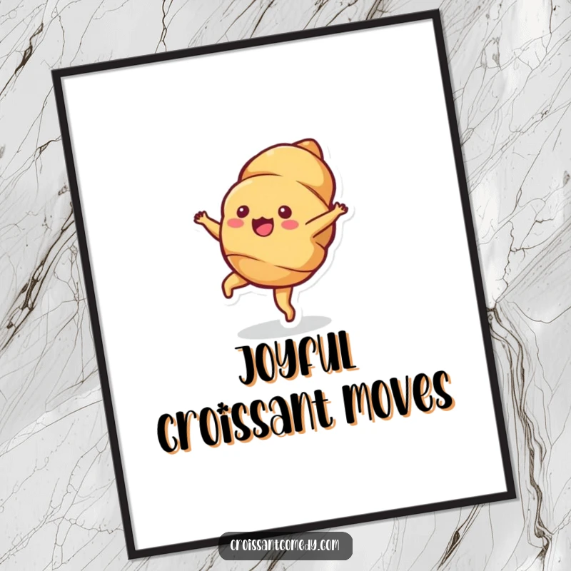 Funny Croissant Cartwheel Digital Art: A bubbly croissant character joyfully performs a cartwheel, ready to bring delight.