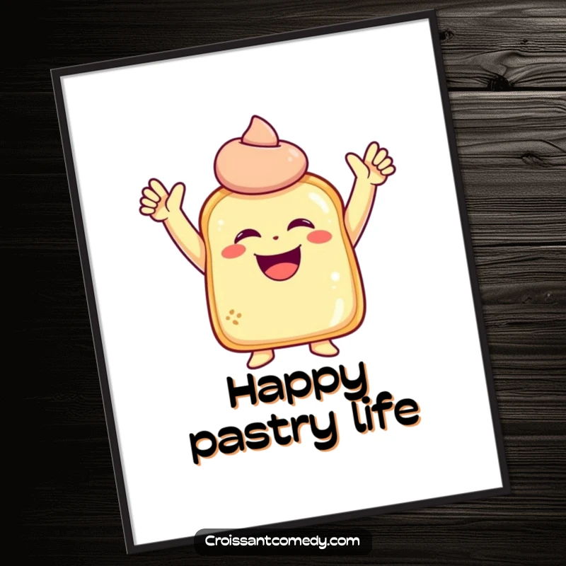 Funny Laughing Pastry Digital Art: A laughing pastry character with raised arms is in a joyous pose, ready to bring happiness.