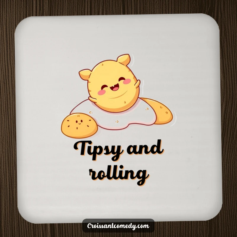 Funny Crescent Roll Coaster: A smiling crescent roll character tumbles joyfully, protecting your surfaces with humor.
