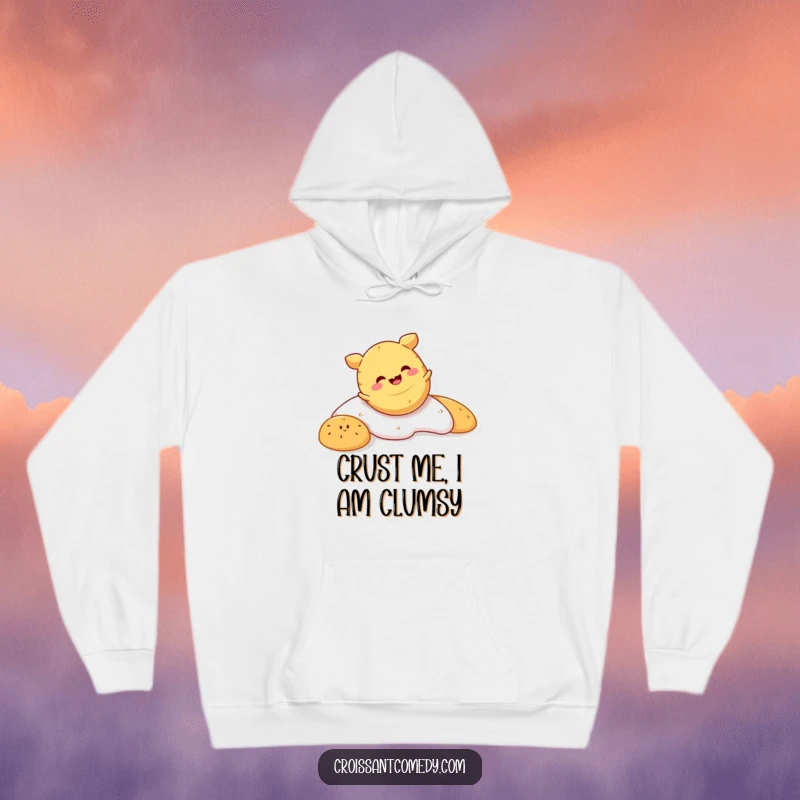 Funny Crescent Roll Hoodie: A smiling crescent roll character comically tumbles, offering warmth and a dose of funny delight.