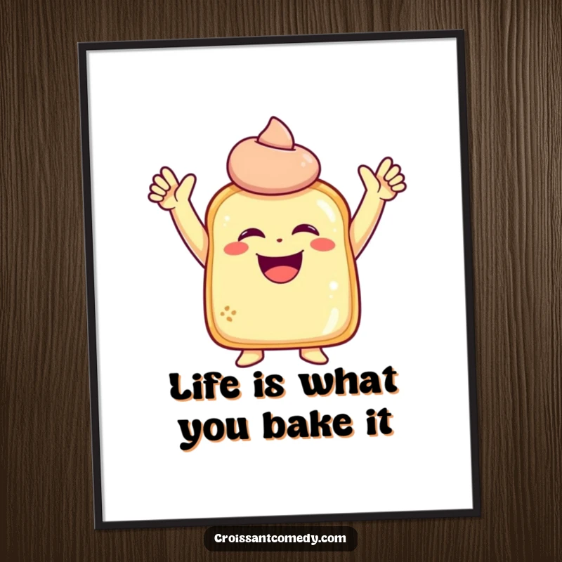 Funny Free Printable Wall Art: Laughing pastry character with small arms raised in a delightfully joyous pose.