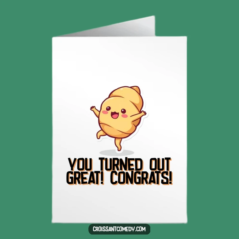 Free Printable Congrats Card: Bubbly Croissant Cartwheels for Your Downloadable Celebration