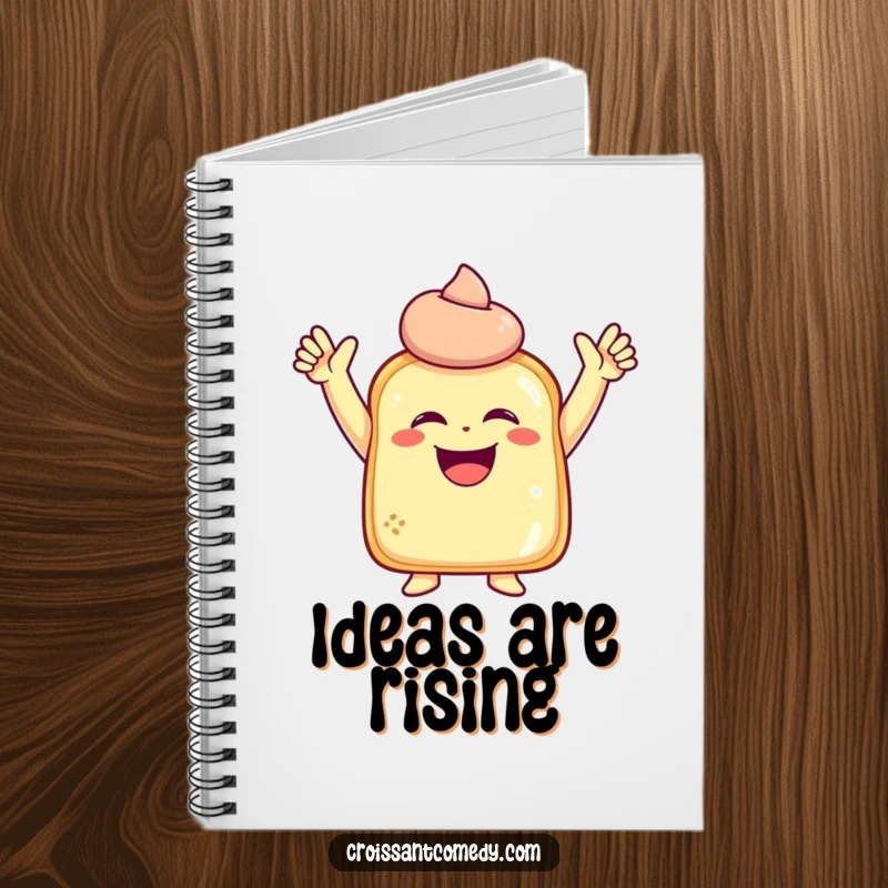 Funny Laughing Pastry Notebook: A laughing pastry character with raised arms is in a joyful pose, perfect for happy thoughts.