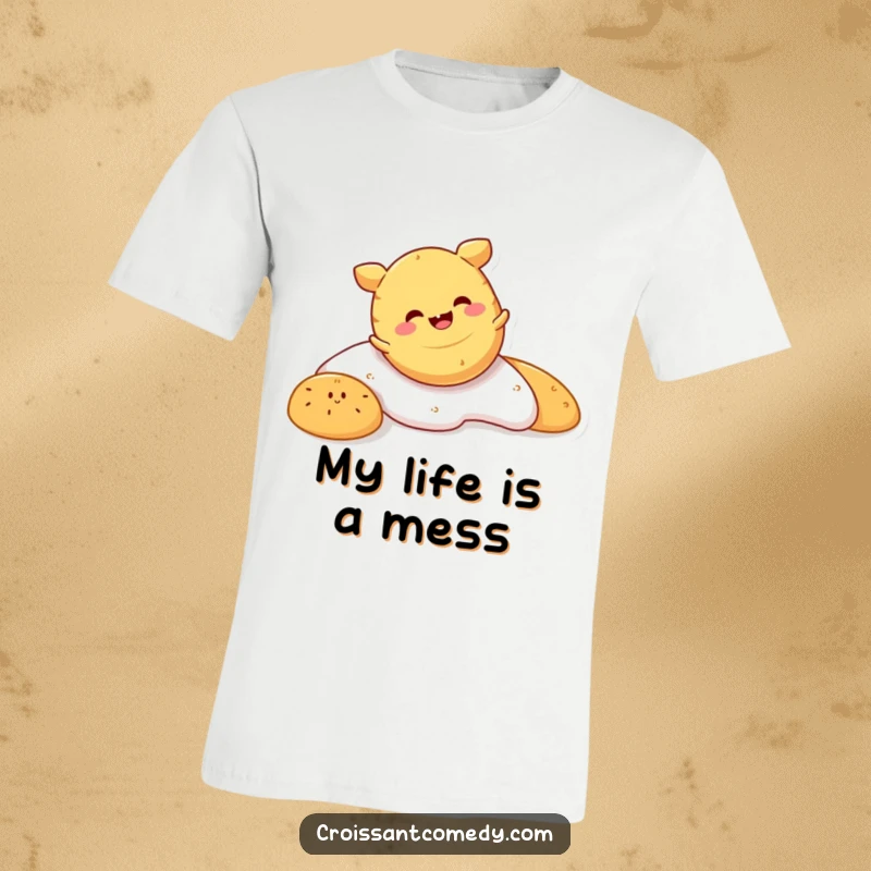 Funny Crescent Roll T-Shirt: A smiling crescent roll character is captured mid-tumble, showcasing its delightful and hilarious fall.